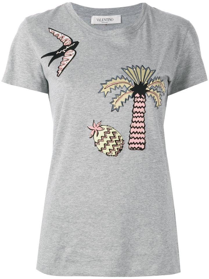 Valentino Tropical Appliqué T-shirt, Women's, Size: Small, Grey, Cotton