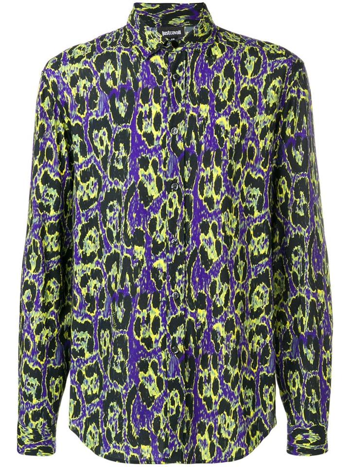 Just Cavalli Leopard Print Fitted Shirt - Black