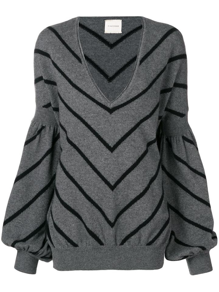 Fine Edge Oversized V-neck Jumper - Grey