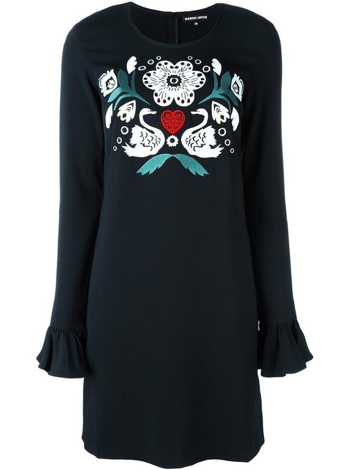 Markus Lupfer Embroidered Front Dress, Women's, Size: Medium, Black, Viscose/spandex/elastane