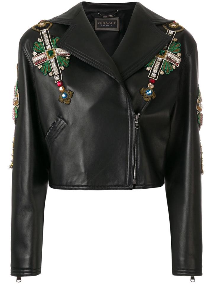 Versace Embellished Biker Jacket - Black