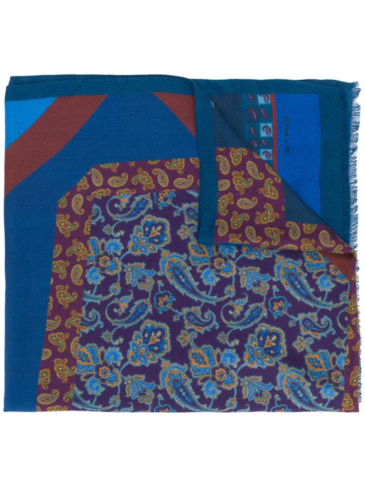 Etro Paisley Colourblock Scarf - Blue