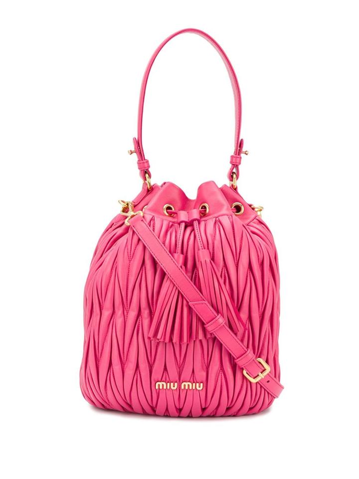Miu Miu Matelassé Nappa Leather Bucket Bag - Pink