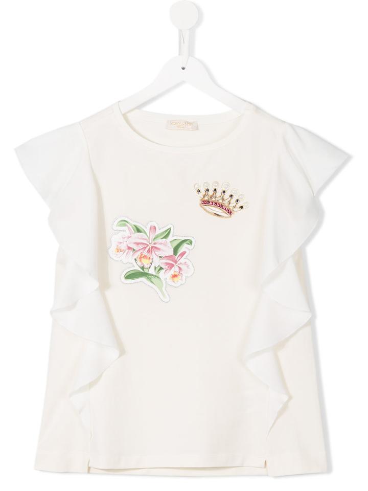 Monnalisa Chic Flower And Crown Appliqué Shirt, Girl's, Size: 15 Yrs, Nude/neutrals