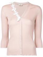 Fendi - Embroidered Cardigan - Women - Silk/lamb Skin - 44, Women's, Pink/purple, Silk/lamb Skin