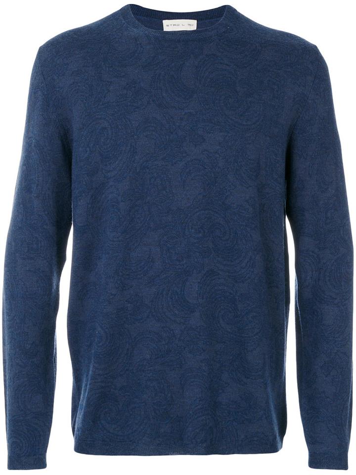 Etro - Light Floral Embroidery Sweatshirt - Men - Wool - L, Blue, Wool