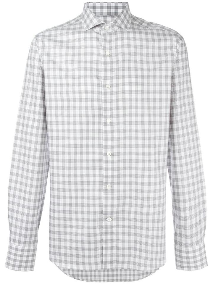 Canali Checked Shirt, Men's, Size: 42, White, Cotton