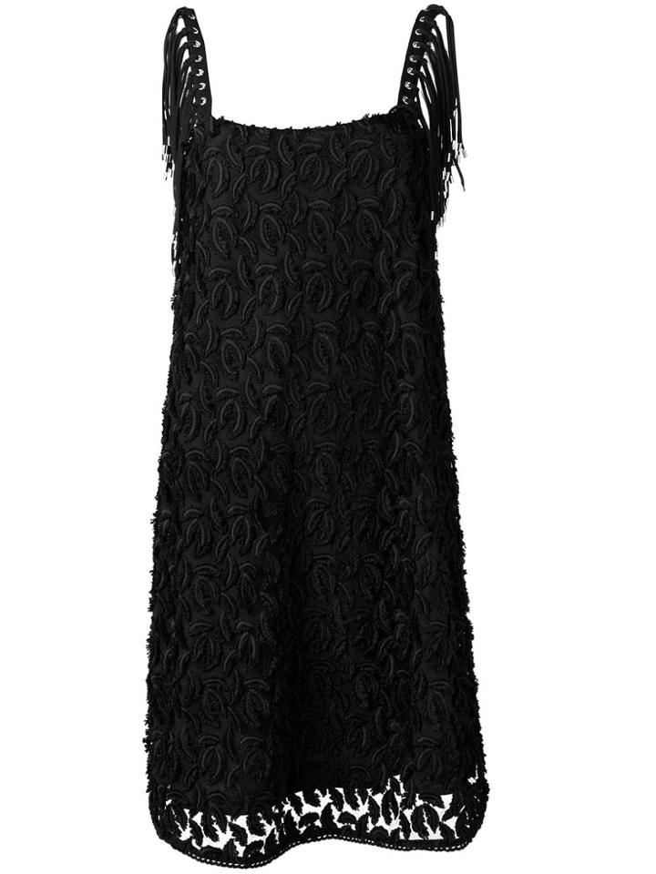 Just Cavalli Textured Fringe Strap Dress - Black