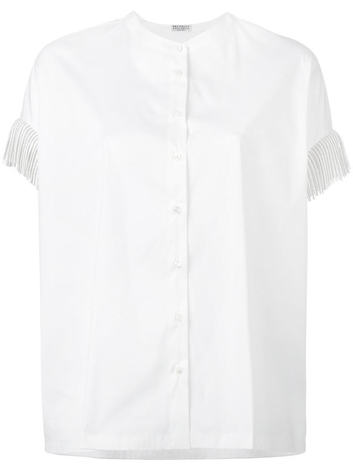 Brunello Cucinelli Metallic Fringe Shirt, Women's, Size: Xs, White, Cotton/polyamide/spandex/elastane