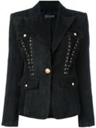 Balmain Lace-up Detailed Blazer, Women's, Size: 40, Black, Cotton/lamb Skin/viscose