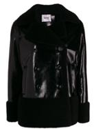 Stand Contrast Material Oversized Coat - Black