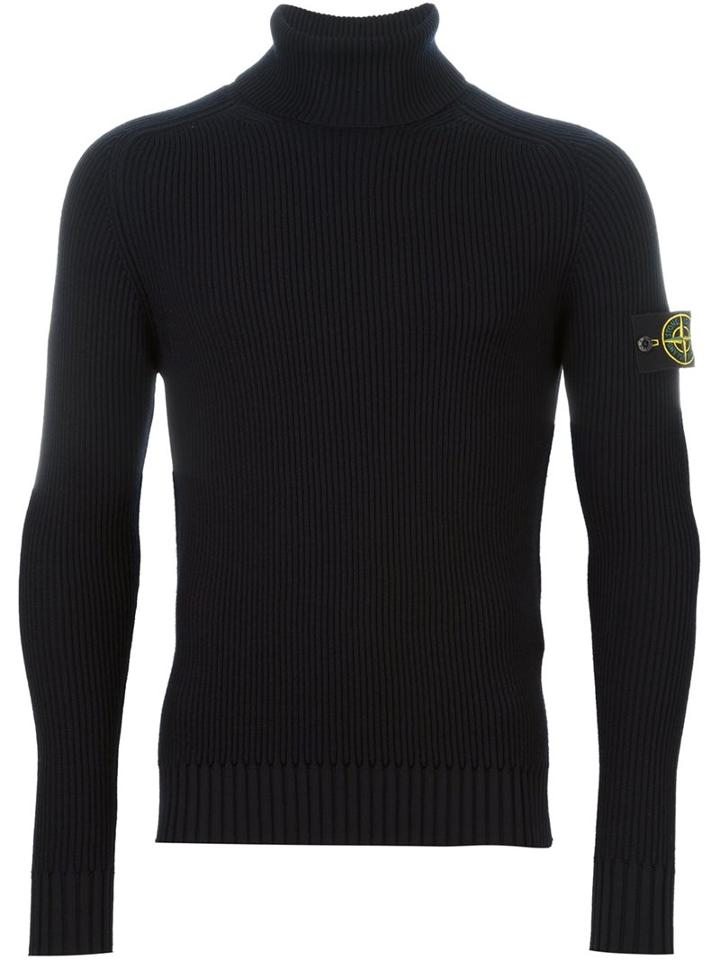 Stone Island Turtleneck Jumper, Men's, Size: Xxl, Blue, Wool