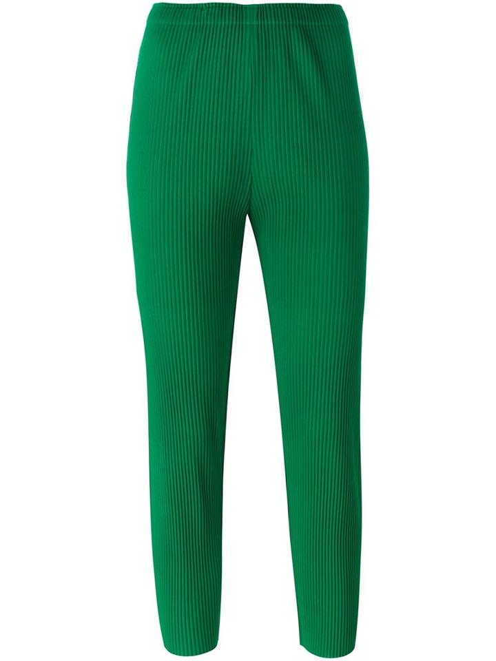 Issey Miyake Cauliflower Pleated Tapered Cropped Trousers, Women's, Green, Polyester