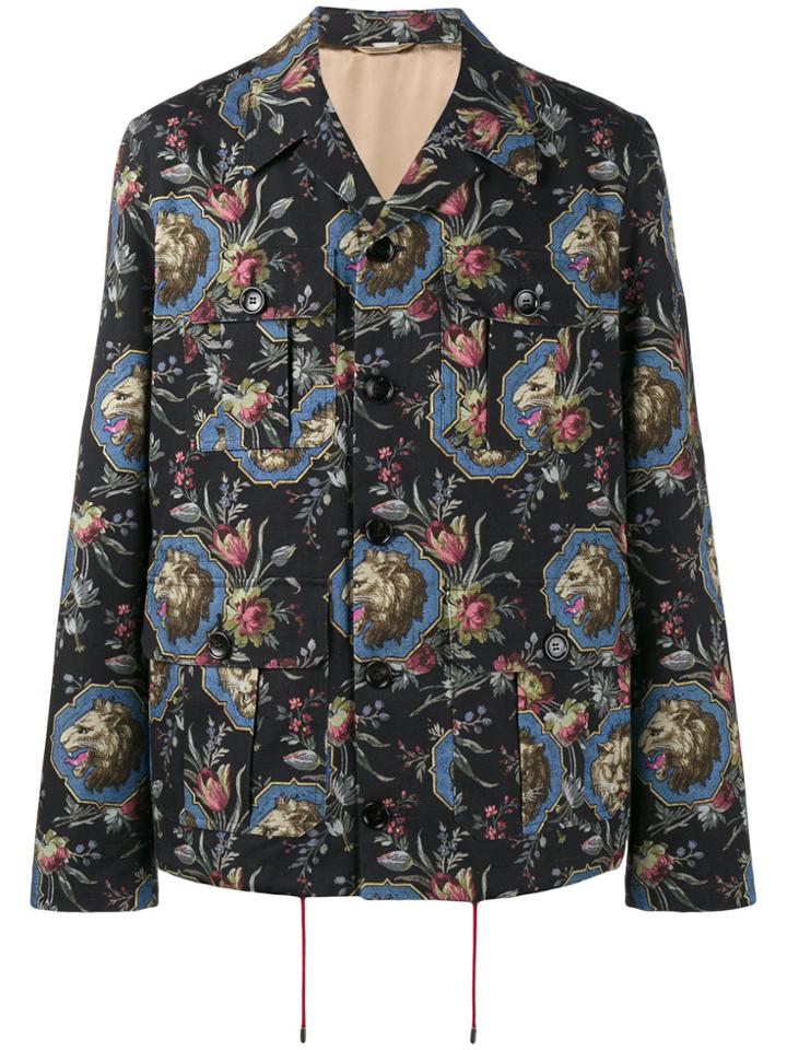 Gucci Lion Print Military Jacket - Black