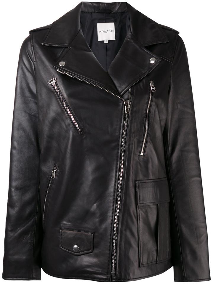 Each X Other Oversized Leather Jacket, Women's, Size: Small, Black, Lamb Skin/acetate