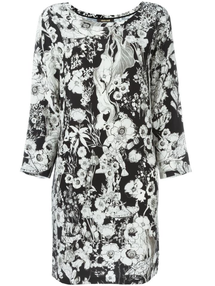 Roberto Cavalli Floral Print Shift Dress, Women's, Size: 42, Black, Silk
