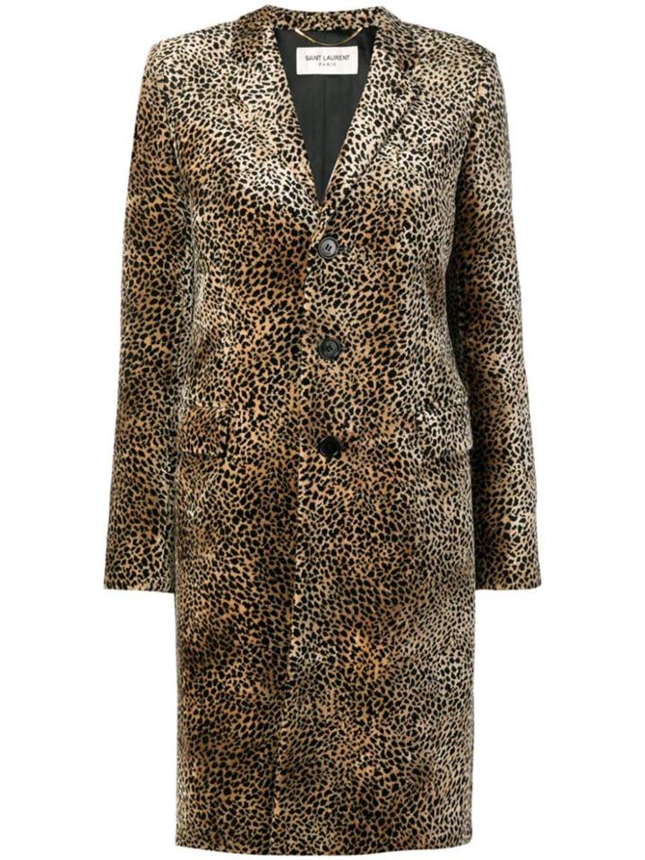 Saint Laurent Leopard Print Single-breasted Coat - Brown