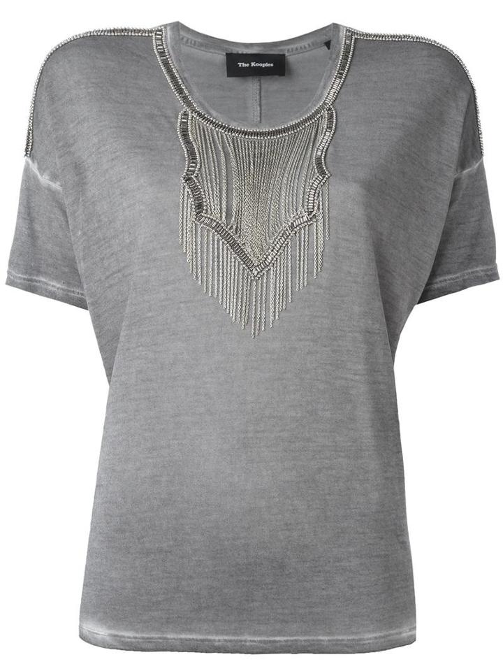 The Kooples Embellished T-shirt, Women's, Size: 2, Grey, Viscose