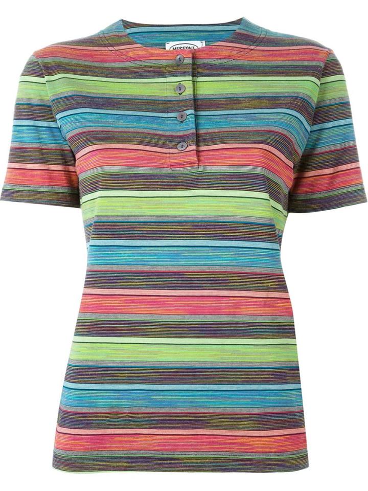 Missoni Vintage Striped Henley T-shirt - Blue