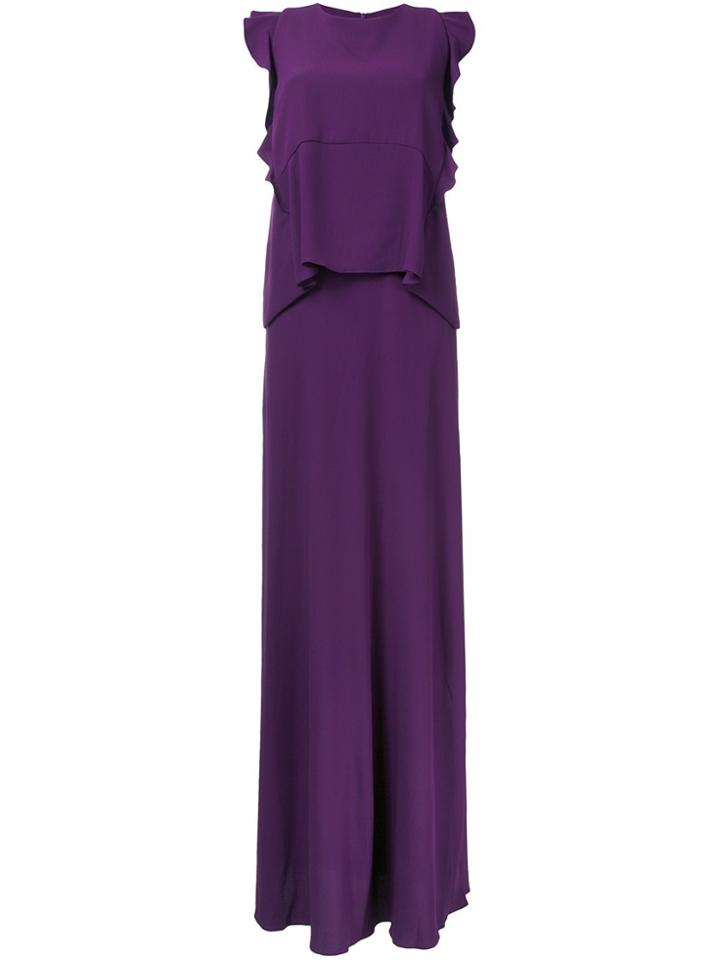 Carven Ruffle Detail Long Length Dress - Pink & Purple