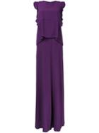 Carven Ruffle Detail Long Length Dress - Pink & Purple