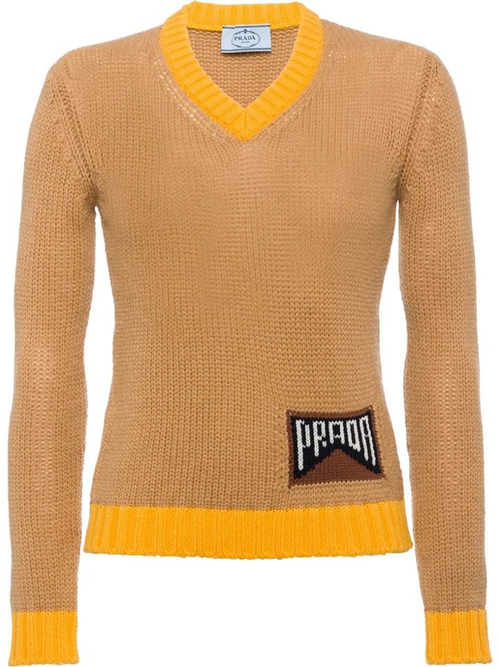Prada Intarsia Logo Jumper - Neutrals