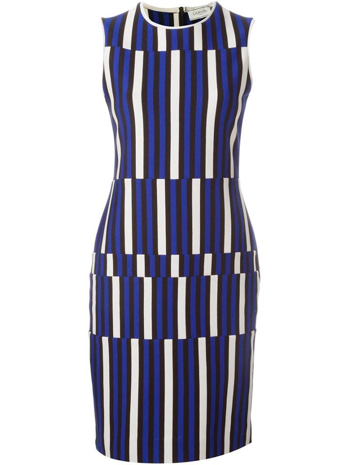 Lanvin Striped Pattern Dress, Women's, Size: 36, Blue, Cotton/polyamide/spandex/elastane