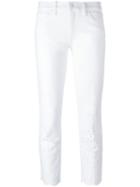 Tory Burch - Embroidered Cropped Trousers - Women - Cotton/polyester/spandex/elastane - 24, White, Cotton/polyester/spandex/elastane