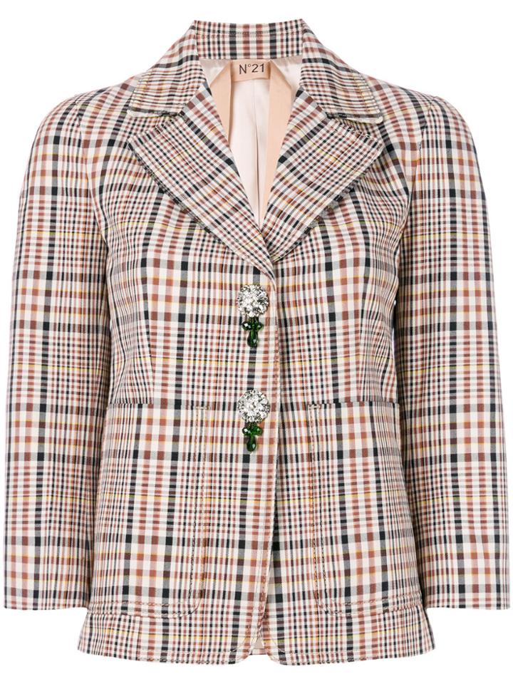 No21 Check Fitted Jacket - Nude & Neutrals
