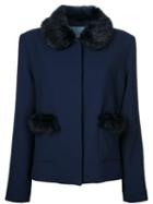 Shrimps Duke Faux Fur Trim Jacket, Women's, Size: 12, Blue, Wool