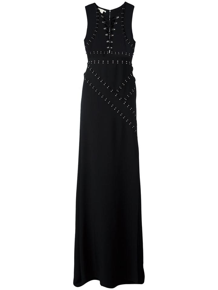Antonio Berardi Stud Embellished Lace-up Sleeveless Gown, Women's, Size: 42, Black, Rayon/spandex/elastane