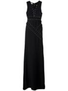 Antonio Berardi Stud Embellished Lace-up Sleeveless Gown, Women's, Size: 42, Black, Rayon/spandex/elastane