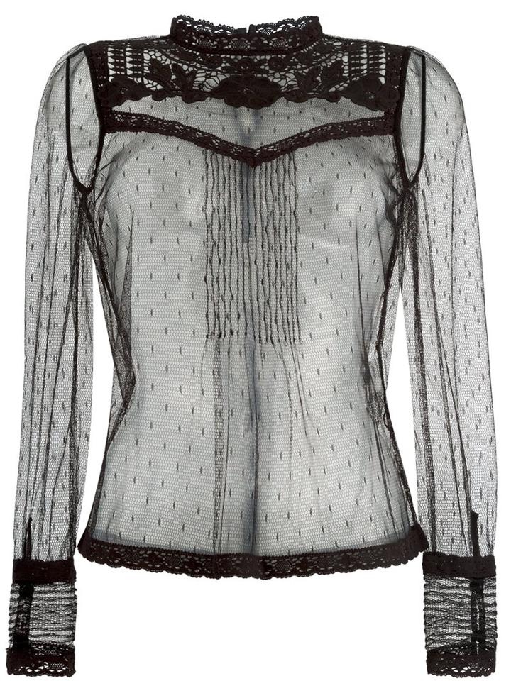Red Valentino Sheer Blouse, Women's, Size: 40, Black, Cotton/polyester/silk