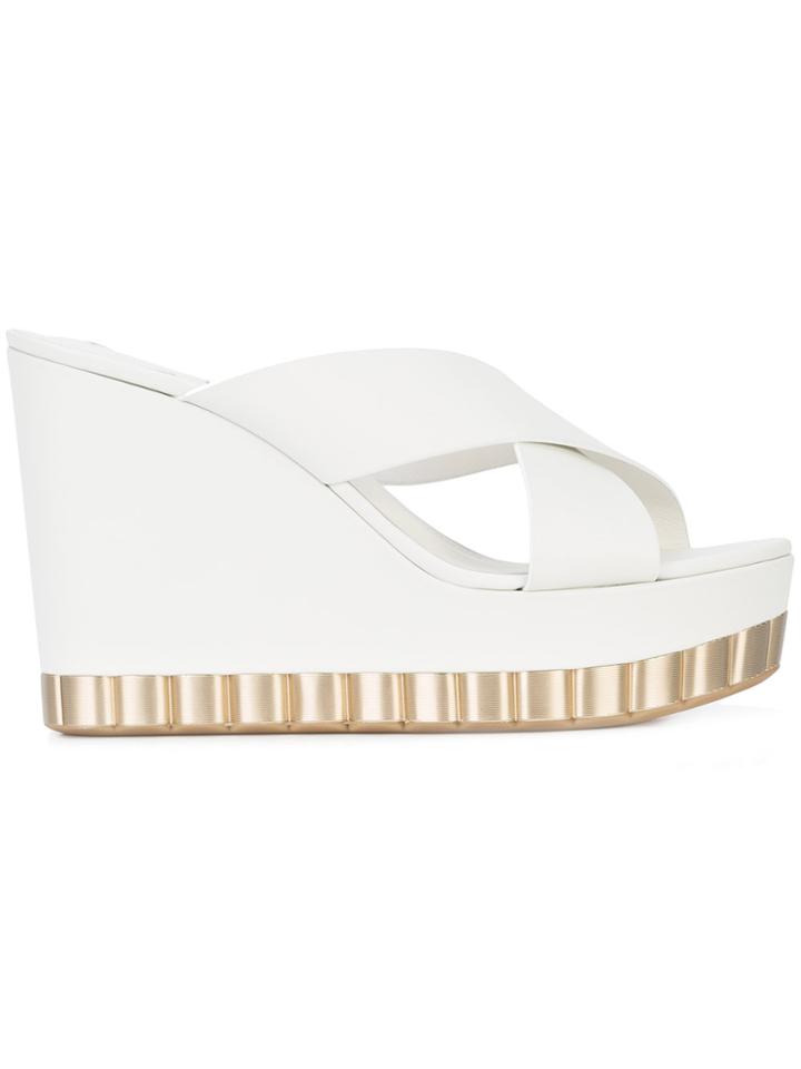 Salvatore Ferragamo Flower Heel Wedges - White