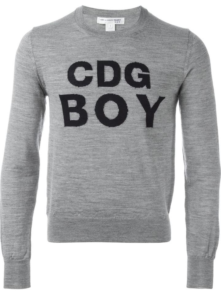 Comme Des Garçons Shirt Boy Crew-neck Logo Sweater, Size: Small, Grey, Wool