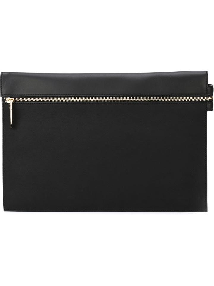 Victoria Beckham Front Zip Clutch, Women's, Black, Leather