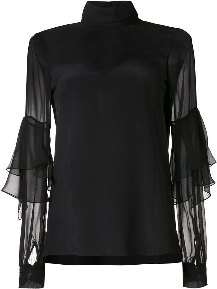 Prabal Gurung Sheer Panel Blouse, Women's, Size: 6, Black, Silk