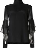 Prabal Gurung Sheer Panel Blouse, Women's, Size: 6, Black, Silk