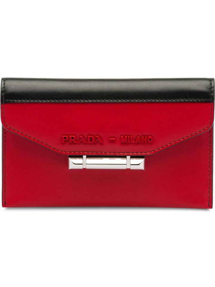 Prada Sybille Two-tone Leather Card Holder - Red