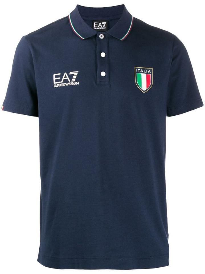 Ea7 Emporio Armani Italia Print Polo Shirt - Blue