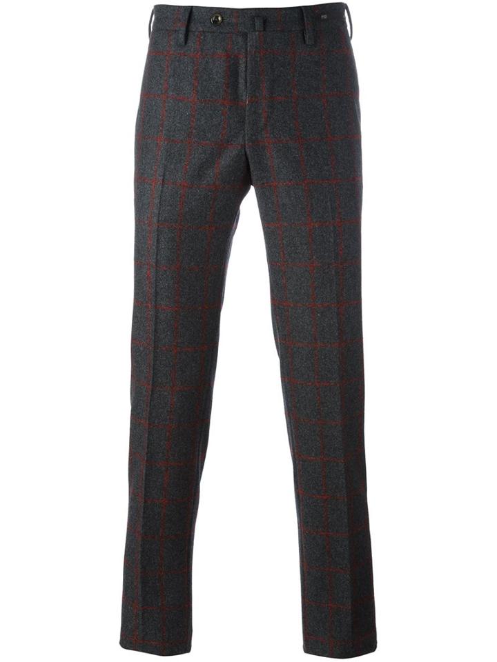 Pt01 Checked Slim Fit Trousers, Men's, Size: 48, Grey, Virgin Wool