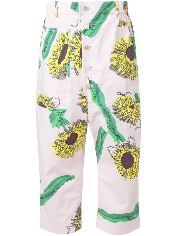 Julien David Sunflower Print Cropped Trousers - Pink & Purple