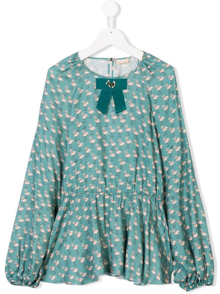 Elisabetta Franchi La Mia Bambina Teen Flamingo Print Blouse - Blue
