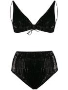 Oseree Mid-paillettes High-waisted Bikini - Black