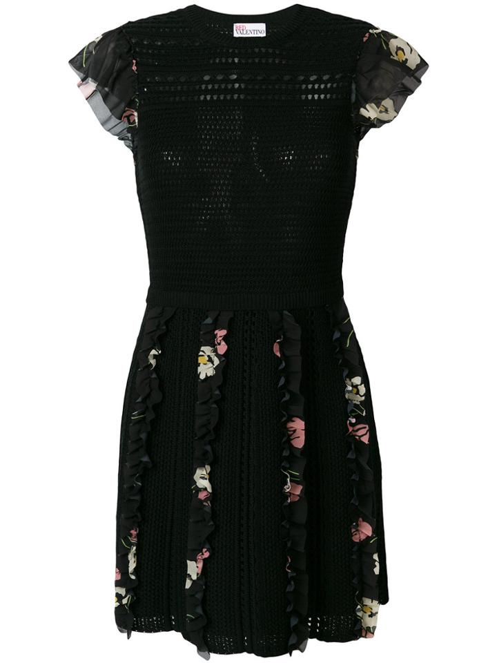 Red Valentino Floral Frill Dress - Black