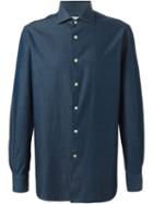 Kiton Cutaway Collar Denim Shirt, Men's, Size: 40, Blue, Cotton