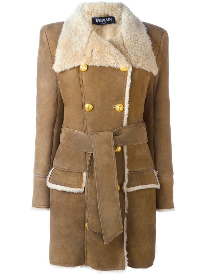 Balmain Double-breasted Buttoned Coat, Women's, Size: 40, Nude/neutrals, Lamb Skin