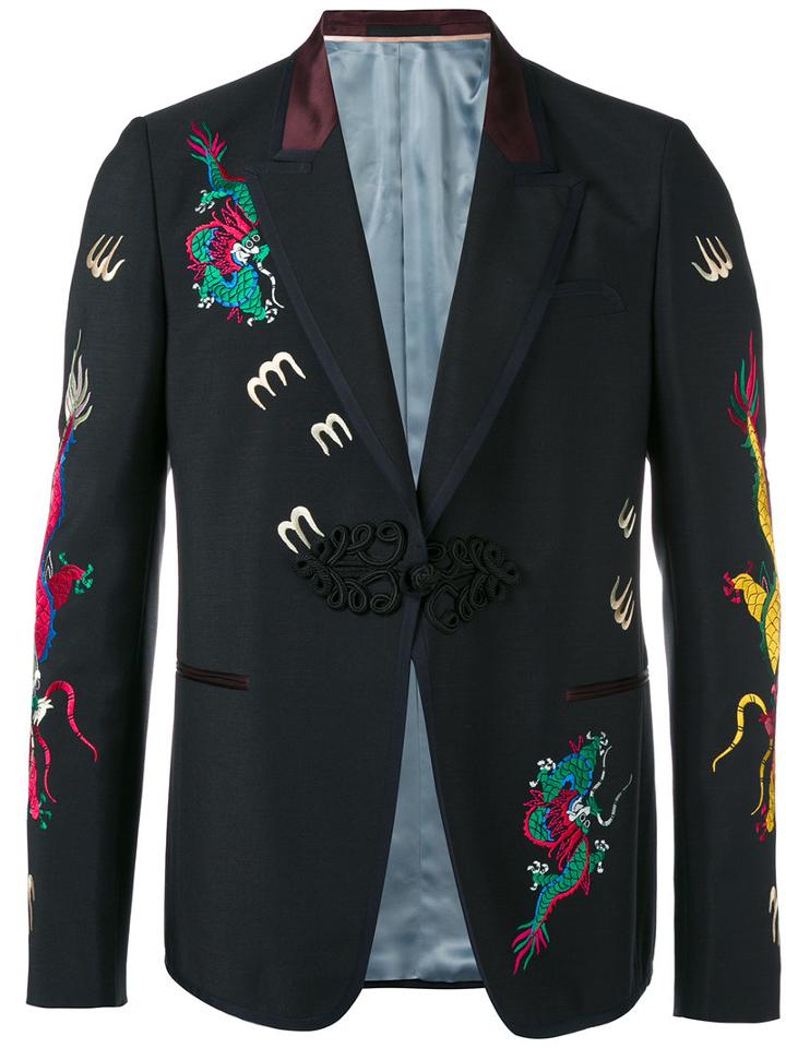 Gucci - Embroidered Blazer - Men - Cupro/mohair/wool - 52, Black, Cupro/mohair/wool