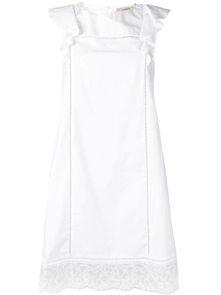 Twin-set Frill Sleeve Shift Dress - White