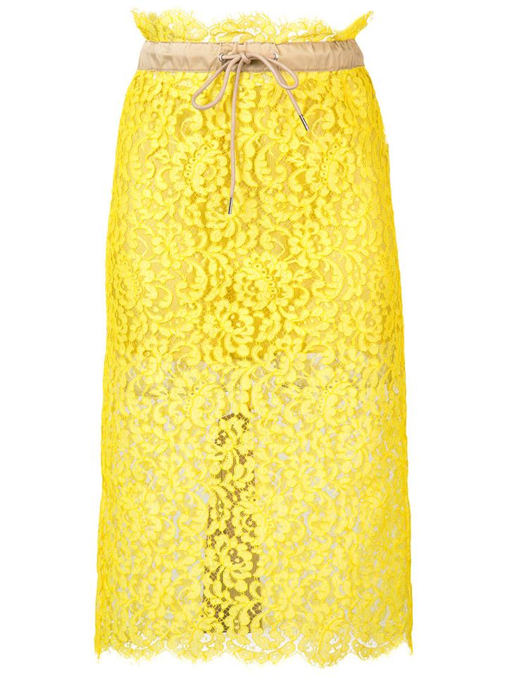 Sacai Floral Lace Midi Skirt, Women's, Size: 2, Yellow/orange, Cupro/cotton/rayon/polyester